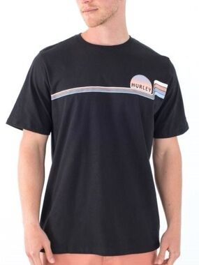 NWT Hurley Men’s Black Crew Neck Graphic Stripe T-Shirt‎ Medium